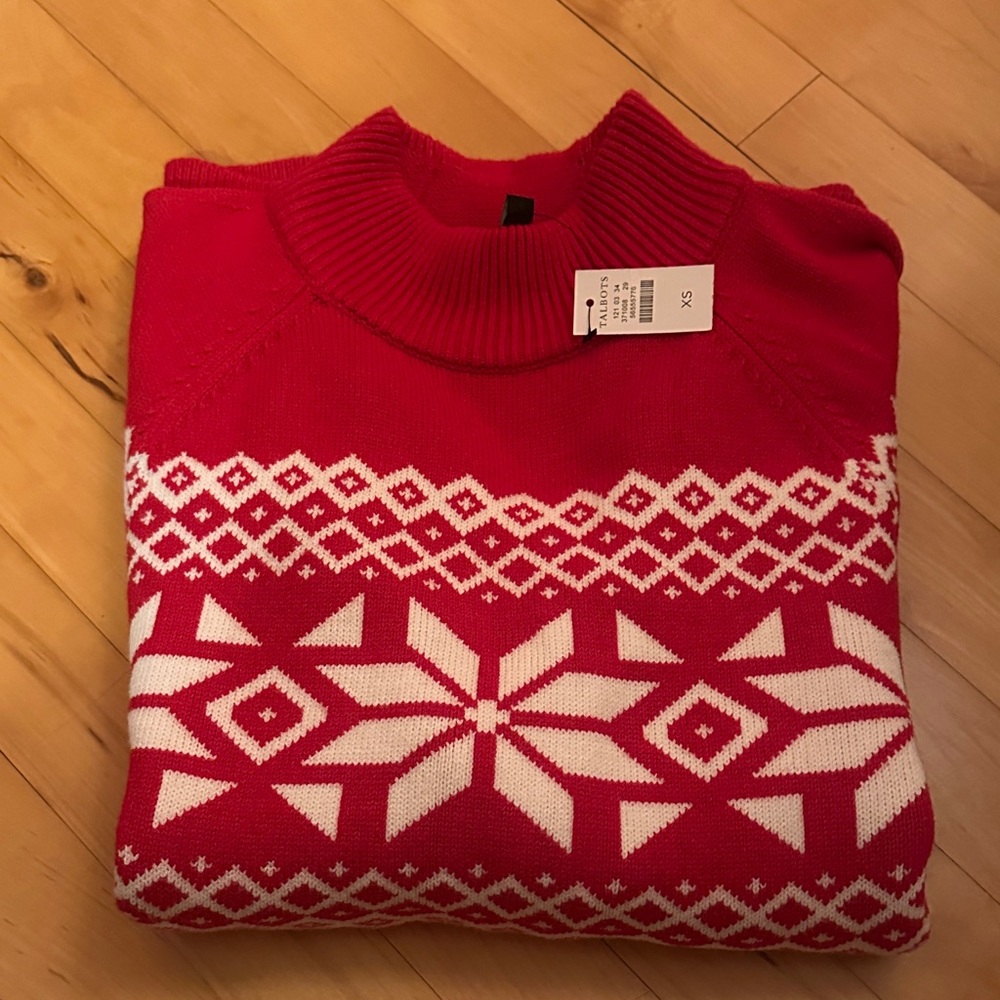 Talbots Red and White Crewneck Sweater